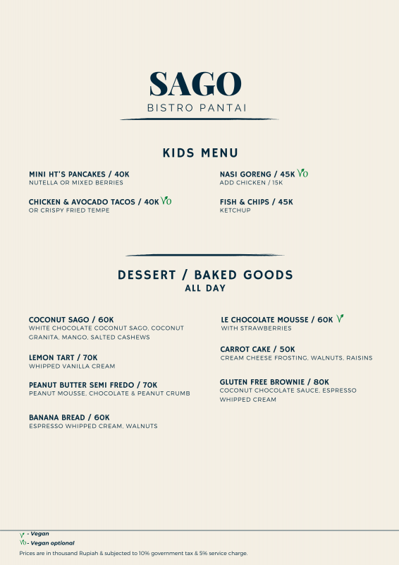 Sago bisto pantai menu