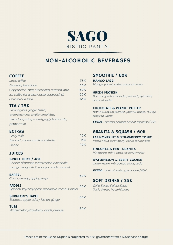 Sago bisto pantai menu